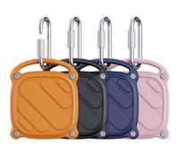 DDJ Lot de 4 étuis pour tracker Life360 Tile Mate 2024, noir/orange/bleu | Étanchéité IPX8, couvercle de verrouillage à vis, mousqueton en métal inclus, protection robuste, pour enfants, clés, bagages