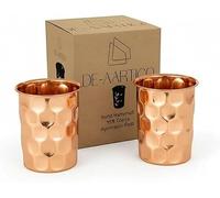 DE-AARTICO Lot de 2 Verres en Cuivre Pur 312 ml | Gobelets en Cuivre Martelé Faits Main | Verres à Eau Réutilisables pour Eau, Jus et Boissons | Design Élégant pour Cuisine et Table (Set of 2)