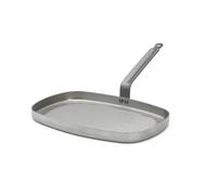 DE BUYER -5540.38 -poele grill rectang. queue f. 38x26cm, Gris | 36 x 26 cm, Fabriquée en France, en Tôle Blanche d'Acier, Antiadhésif Naturel, Parfait pour Saisir, Griller, Dorer