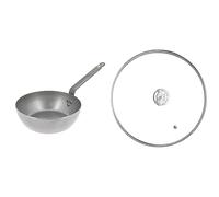 DE BUYER 5614.28 'Mineral B Element' Poêle Paysanne Ronde - Revêtue de Cire d'Abeille - Tôle d'Acier Blanche, Diamètre 28 cm, Gris & 3429.28 -couvercle verre milady ø28