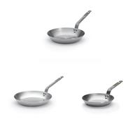 DE BUYER - Lot de 3 Poêle en tôle d'acier Mineral B - 20, 26 et 28 cm- Fabriquées en France, Sans PFAS, Montée Rapide en Température, Inox 18/10, Tous Feux + Four, Finition Poli Brillant