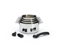 De Buyer - Lot de 4 casseroles en inox MILADY TWISTY amovibles, 1 queue et 2 anses en silicones noires - Diamètre 14/16/18/20 cm -, Gris