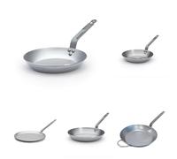 DE BUYER - Lot de 6 Poêle en tôle d'acier Mineral B - 24, 26, 28 et 32cm, 26cm Poêle à crêpes, 32cm Poêle grill- Fabriquées en France, Sans PFAS,Inox 18/10, Tous Feux + Four, Finition Poli Brillant