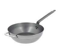 De Buyer - Poêle paysanne en tôle d'acier MINERAL B avec anse - 32 cm, Gris | Fabriquée en France, Anti Adhérence Naturelle, Queue Rivetée et Finition à la Cire d'Abeille, Tous Feux + Flash Four