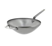DE BUYER - Wok à queue en tôle d'acier MINERAL B et anse face à queue | 32 cm, Fabriqué en France, Anti Adhérence Naturelle, Finition à la Cire d'Abeille, Tous Feux + Flash Four