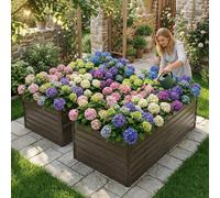 DE-GB06 : Ensemble de 2 jardinières surélevées en métal, avec fond ouvert, conçues pour supporter des charges lourdes et résistantes à la rouille. Couleur : marron