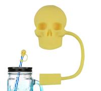 de paille en forme de tête de mort - Housse en silicone - 3,1 x 2,7 x 2 cm - Capuchon de paille de 10 mm - Design squelette mignon - Matériau réutilisable, protection hygiénique, blocage de la