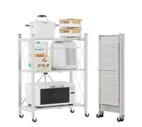 DEANIC Étagères de Rangement Pliantes en métal à 3 Niveaux pour Rangement - 61 x 85 x 28 cm - Étagères d'angle à roulettes pour Cuisine, Garde-Manger, bibliothèque pour Salon - Gris