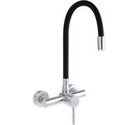 Robinet de cuisine, montage mural, bec flexible, acier inoxydable brossé, noir
