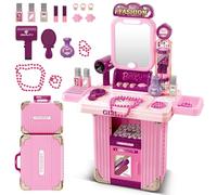 deAO 2 en 1 Kit De Coiffeuse Table Maquillage Jouet avec Coffret Malett | Jeu De Role Maquillage Jouets avec Lumière, Son, Coiffeuse Accessoires Princesse, Dimensions Coiffeuse 47,5 x 23,5 x 60 cm
