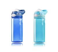 DEARART pack de 2 Bleu & Bleu ciel bouteilles d'eau Sport 500ml avec poignée, facile à transporter, buse Flip sans bisphénol A, étanchéité automatique 100% étanche, idéal pour les voyages/bureau.