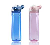 DEARART pack de 2 Bleu & Rose bouteilles d'eau Sport 750ml avec poignée, facile à transporter, buse Flip sans bisphénol A, étanchéité automatique 100% étanche, idéal pour les travail/école.