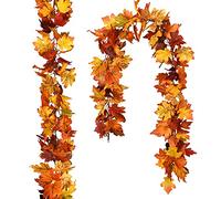 DearHouse Lot de 2 guirlandes d'automne en forme de feuille d'érable, guirlande de vigne à suspendre, 9 couleurs, guirlande de feuillage d'automne artificiel, décoration de Thanksgiving pour la maison
