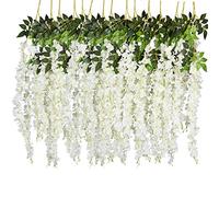 DearHouse Lot de 6 guirlandes de glycines artificielles en Soie à Suspendre pour Maison, fête, Mariage (6 pièces, Grande glycine Blanche)