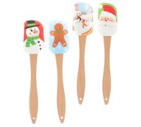 DEARMAMY 4 Pièces Spatule à Gâteau en Silicone Noël, avec Manche en Bois | Racloir Compact Multi-usage, pour Pâtisserie et Façonnage, Facile à Ranger, Esprit Xmas