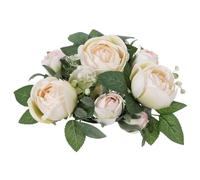 DEARMAMY Couronne de Bougies Décorative en Rose Artificielle Beige Anneau Floral pour Bougies Piliers Centre de Table Mariage et Fête Couronne Légère et Compacte pour Décoration