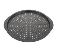 DEARMAMY Plaque de Cuisson Pizza en Acier Carbone Noir Poignée Ergonomique, Poêle à Pizza Robuste pour Four, Cuisson Maison et Pratique