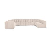 Debbie - canapé modulable panoramique d'angle droit 7 places en tissu texturé - Beige