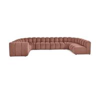 Debbie - canapé modulable panoramique d'angle droit 7 places en tissu texturé - Rose