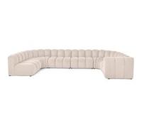 Debbie - canapé modulable panoramique d'angle gauche 7 places en tissu texturé - Beige Beige G