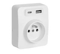 DEBFLEX - Blok - Double Prise USB 3,1A (Prises USB-A et C) + Prise 2P+T- Prise Murale - Pose en Saillie - Idéale Rénovation - Blanc
