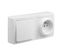 DEBFLEX - Blok - Interrupteur Va-et-vient + Prise de Courant 2P+T - Duo Complet pour Rénovation - Facile à Installer - Pose en Saillie à l'Horizontale Ou Verticale - Blanc - 140 x 70 x 39,6 mm