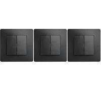 DEBFLEX - Caly - Interrupteur Va et Vient Double - Interrupteur Mural Carré pour Commande d'Eclairage - Bornes de Connexion Automatiques - ABS - Installation Encastrée - Noir - 85 x 85 x 37 mm