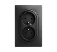 DEBFLEX - Caly - Prise Électrique 2P+T Double/1 Poste - Prise Murale 16A avec Terre - Plastique - Installation Encastrée - Noire - 125 x 85 x 50 mm