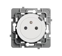 DEBFLEX - Casual Evo - Prise Électrique 2P+T avec Prise USB-C - Prise Murale 16A Avec Puits Affleurant - Plastique - Installation Encastrée - Blanche - 76 x 76 x 39 mm