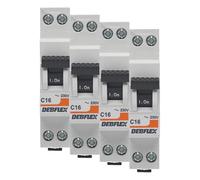 DEBFLEX - Disjoncteur 16A Phase + Neutre 3KA - Module Coupe-Circuit - Certifié NF - Installation dans Tableau Electrique - Gris (Lot de 4)