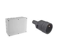 Debflex Exterieur-Boîte de dérivation étanche en saillie carrée IP55/ Dimensions 20 entrées Gris, 315 mm x 245 mm x 130 mm & Connecteur electrique - Adaptateur prise - Prise Plate - Raccord electrique
