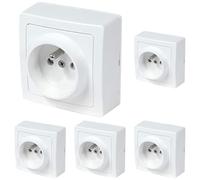 DEBFLEX Interrupteur va et vient - Prises electriques Standard - Prise extra plate - Prise murale - Interrupteur va et vient sans Fil - Prise murale - Gamme Blok - Prise 2P+T Blanc, Paquet de 5