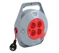 DEBFLEX - Mini-Enrouleur Electrique - Multiprise 4 Prises avec Rallonge Electrique Enroulable - Idéal Bricolage & Usage Domestique - Câble Alimentation 10 Mètres - Gris/Rouge