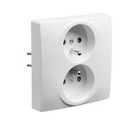DEBFLEX - Prise Électrique 2P+T Double/1 Poste - Prise Murale 16A avec Terre et Puits Inversés - Installation Encastrée - Blanche - 88 x 85 x 45 mm