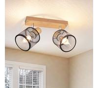 Deboola faretto da soffitto 2 fiamme plafoniera legno - lampada da soffitto | E14 faretto nero parete faretto orientabile cucina lampada vintage soffitto spot LED soggiorno camera da letto corridoio