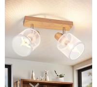 Deboola faretto da soffitto 2 fiamme plafoniera legno - lampada da soffitto | vintage faretto da soffitto orientabile E14 faretto da parete faretti LED pour couloir soggiorno caméra de lit de cuisine