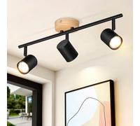 Deboola LED faretto da soffitto a 3 fiamme - plafoniera in legno GU10 | faretto orientabile per scale lampada vintage noir faretto per soggiorno camera da letto corridoio cucina senza lampadina