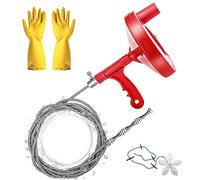 Déboucheur à Manivelle de 7.7 M, Furet Déboucheur, Serpent de Plomberie Tarière de Vidange, pour la Cuisine/Lavabo/Drain de Baignoire/Toilette, avec Gants et Protecteur de Drain de Douche