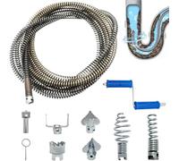 Déboucheur Canalisation 5m Diamètre 12 mm - Furet de Plomberie Professionnel avec 8 Embouts - Drain Snake pour Évier, Lavabo, Douche et Toilette