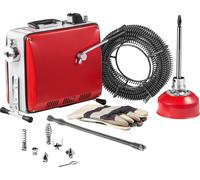 Déboucheur électrique - Déboucheur de canalisations - 400 W - 1400 tr/min - 20 m x 16 mm + 5 m x 9,5 mm spirales - 0,4 m x 12 mm ressort - 6 têtes de coupe - Pour tuyaux Ø 50-110 mm