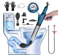 Déboucheur WC professionnel, Déboucheur de canalisations avec manomètre et pompe à air comprimé, 4 ventouses anti-éclaboussures avec crochet et spirale, pour toilettes, lavabos, baignoire, douche