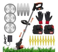 Debroussailleuse Electrique Coupe-Bordures Professionnel éLectriques sans Fil avec 2pcs 24V Lithium Batterie Puissante 3 Pcs Lames MéTalliques avec Poignée Télescopique pour Parcs,Fermes