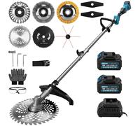 Débroussailleuse électrique sans fil 1380W, avec manche télescopique, coupe-bordure et 7 types de lames, incluant 2 batteries de 4,0 Ah, longueur 168 cm, moteur à 18800 tr/min, avec brosse pour les ma