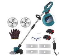 Debroussailleuse Electrique sans Fil 21V Coupe Bordure avec- 2 Batterie et Chargeur Taille Bordure avec- 3 Types de Lames pour la Coupe de Jardin Pelouses et Terres Agricoles, Coupe Bordure sans Fil