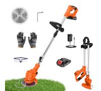 Debroussailleuse Electrique sans Fil 800W Rotofil Batterie 1.1kg Pliable 60cm Manche Telescopique Batteries 2000mAh 26 Lames 4 Types pour Entretien Jardin, Orange