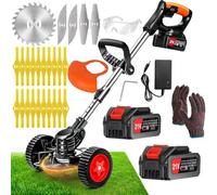 Débroussailleuse Electrique sans Fil,Coupe Bordure 2 Batteries 21v et Chargeur Taille Manche télescopique, Roues Amovibles réglables,Légère à Faible Bruit pour La Coupe De Jardin,Pelouses Arbustes