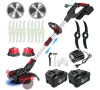 Debroussailleuse Electrique sans Fil, Coupe Bordure sans Fil avec 2 x 4.0Ah Batterie et 4 Types De Lames, 21V Débroussailleuse à Batterie Brushless avec Brosse Désherbage,Roues, Noir