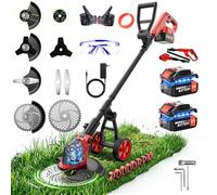 Débroussailleuse électrique sans fil de 30,5 cm avec batterie de 6000 mAh et chargeur, 4 en 1 télescopique léger avec roues amovibles pour tonte de pelouse, bordure de jardin