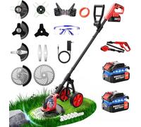 Débroussailleuse électrique sans fil de 30,5 cm avec roues, 2 batteries de 3,0 Ah et chargeur, moteur sans balais, 4 en 1 télescopique et léger pour pelouse, tonte, bordure, jardin
