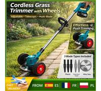 Débroussailleuse sans fil 1500W 21V 12000RPM, coupe-herbe électrique 6 pouces, tondeuse télescopique 100-135cm, 1/2 batteries, 3 lames Red 2pcs batteries